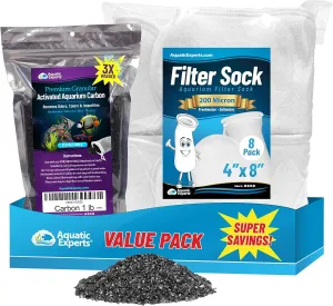 Aquatic Experts 1lb Premium Activated Carbon and 4"x8" 200 Micron Felt Filter Socks - 8pack, Made in USA (Value Pack)