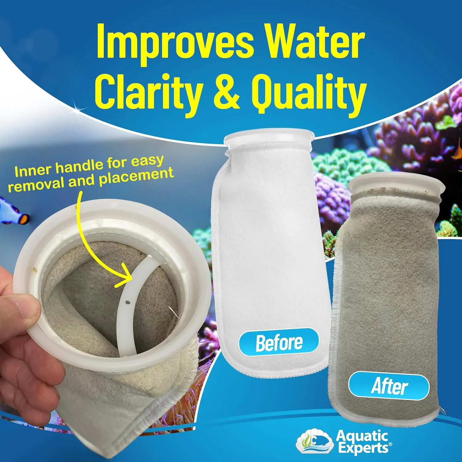 Aquatic Experts 4 inch Ring Filter Socks 200 Micron, Filter Socks for Saltwater Aquarium, Sump Filter Sock, Felt Aquarium Socks, Reef Filter Sock (8 Pack, 4" x 14")