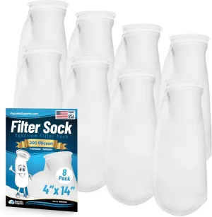 Aquatic Experts 4 inch Ring Filter Socks 200 Micron, Filter Socks for Saltwater Aquarium, Sump Filter Sock, Felt Aquarium Socks, Reef Filter Sock (8 Pack, 4" x 14")