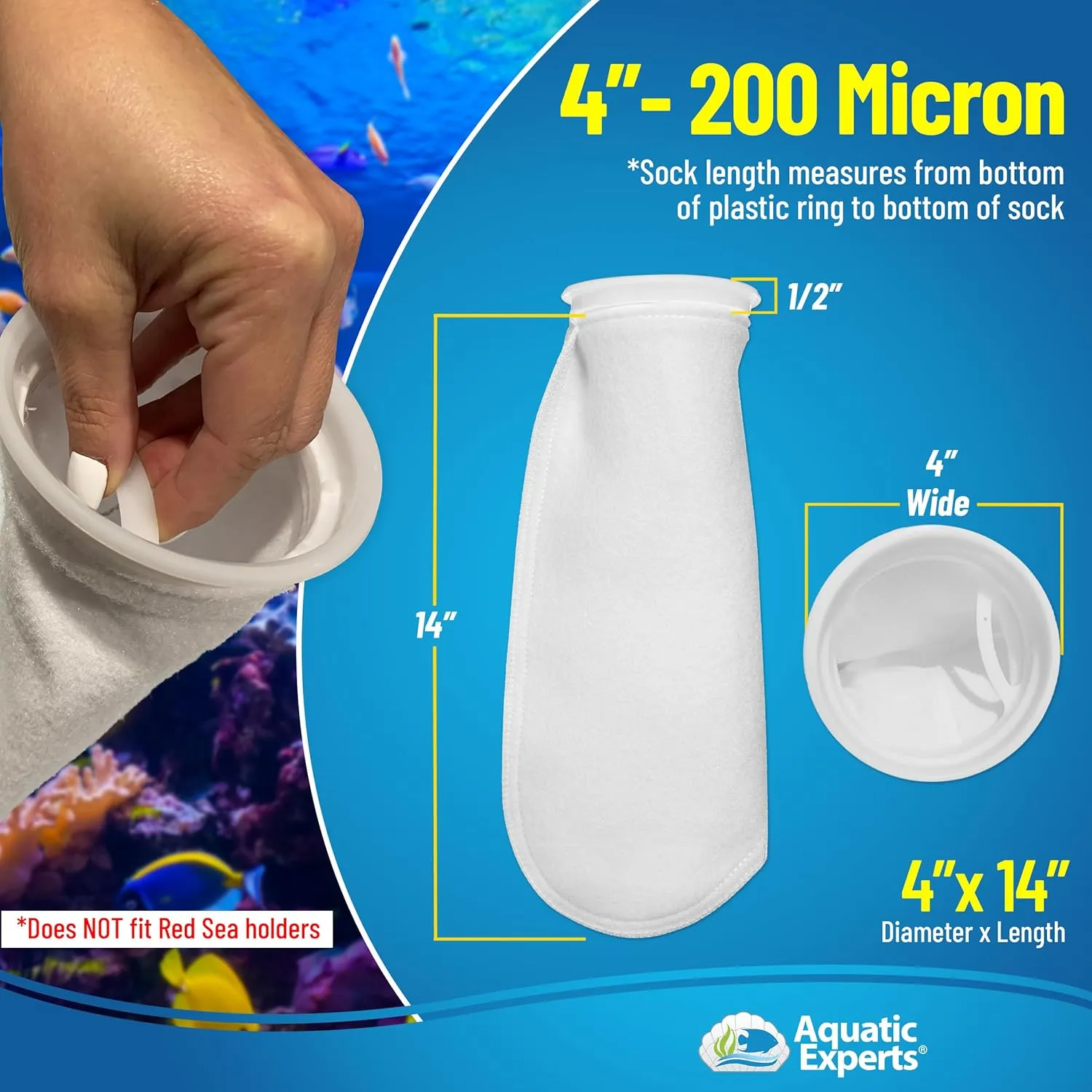 Aquatic Experts 4 inch Ring Filter Socks 200 Micron, Filter Socks for Saltwater Aquarium, Sump Filter Sock, Felt Aquarium Socks, Reef Filter Sock (8 Pack, 4" x 14")