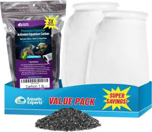 Aquatic Experts 4"x8" 200 Micron Felt Filter Socks - 2 Pack and 1lb Premium Granulated Activated Carbon, Made in USA (Value Pack)