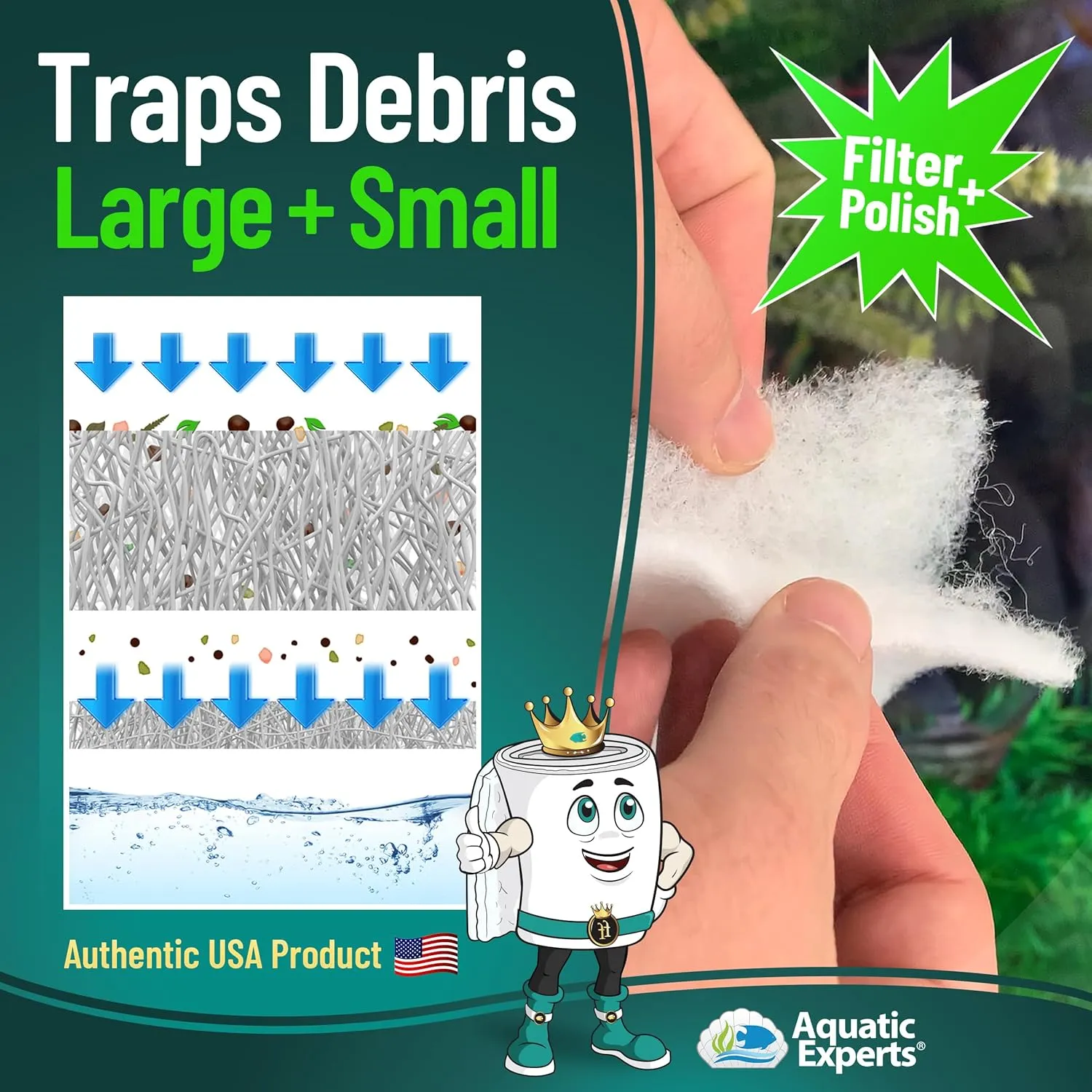 Aquatic Experts Aquarium Filter Floss for Fish Tank Filters - FilterFirst Aquarium Filter Pad - Media Roll for Crystal Clear Water, 3/4" - 1" Thick (12 Inch Wide, 72 Inch Long)