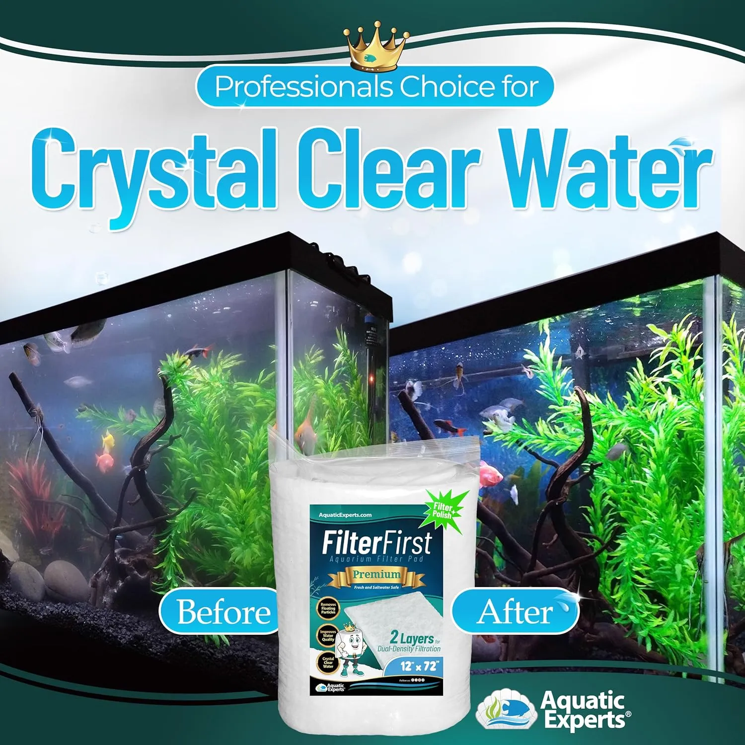 Aquatic Experts Aquarium Filter Floss for Fish Tank Filters - FilterFirst Aquarium Filter Pad - Media Roll for Crystal Clear Water, 3/4" - 1" Thick (12 Inch Wide, 72 Inch Long)