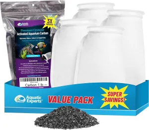 Aquatic Experts Premium Granulated Activated Carbon 1LB and 100 Micron Felt Filter Socks 4"x8" - 4 Pack, Made in USA (Value Pack)
