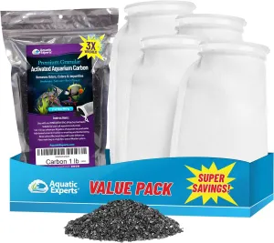 Aquatic Experts Premium Granulated Activated Carbon 1LB and 100 Micron Felt Filter Socks 7"x12" - 4 Pack, Made in USA (Value Pack)