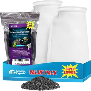 Aquatic Experts Premium Granulated Activated Carbon 1LB and 100 Micron Felt Filter Socks 7"x16" - 2 Pack, Made in USA (Value Pack)