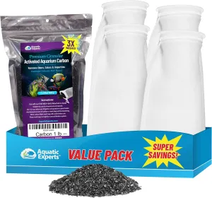 Aquatic Experts Premium Granulated Activated Carbon 1lb and 200 Micron Felt Filter Socks 4" x 14" - 4 Pack, Made in USA (Value Pack)