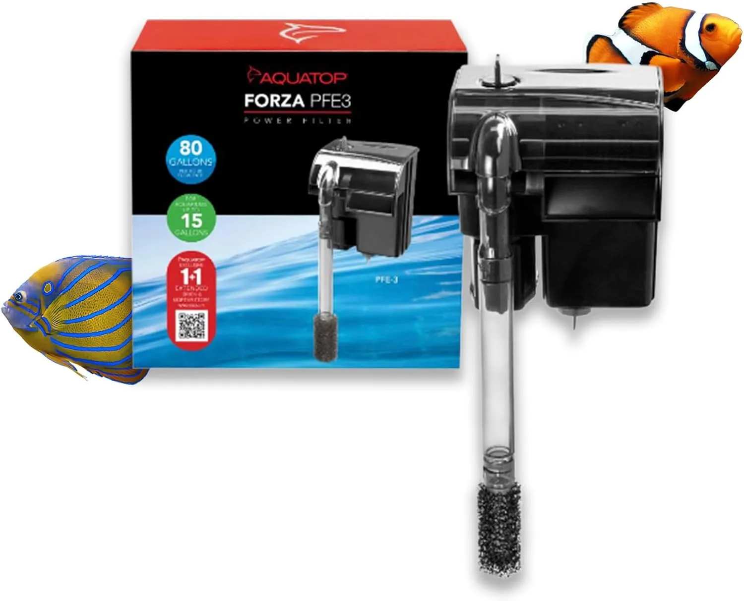 Aquatop Forza 80 GPH Power Filter for Aquariums –15-25 Gal Freshwater & Saltwater – Advanced Filtration Design – Keeps Water Crystal Clear – PFE-3