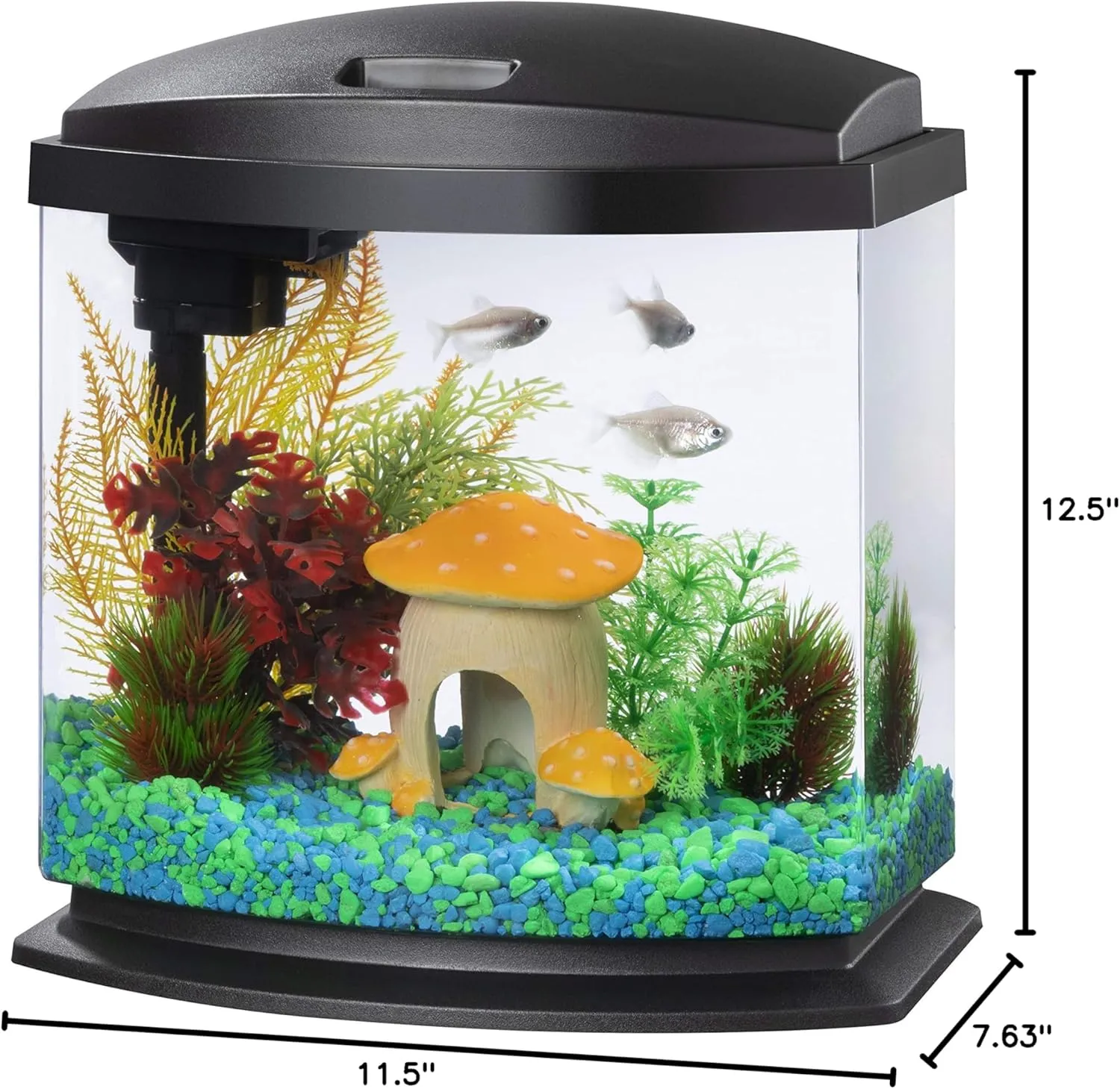 Aqueon LED MiniBow Small Aquarium Fish Tank Kit with SmartClean Technology, Black, 2.5 Gallon