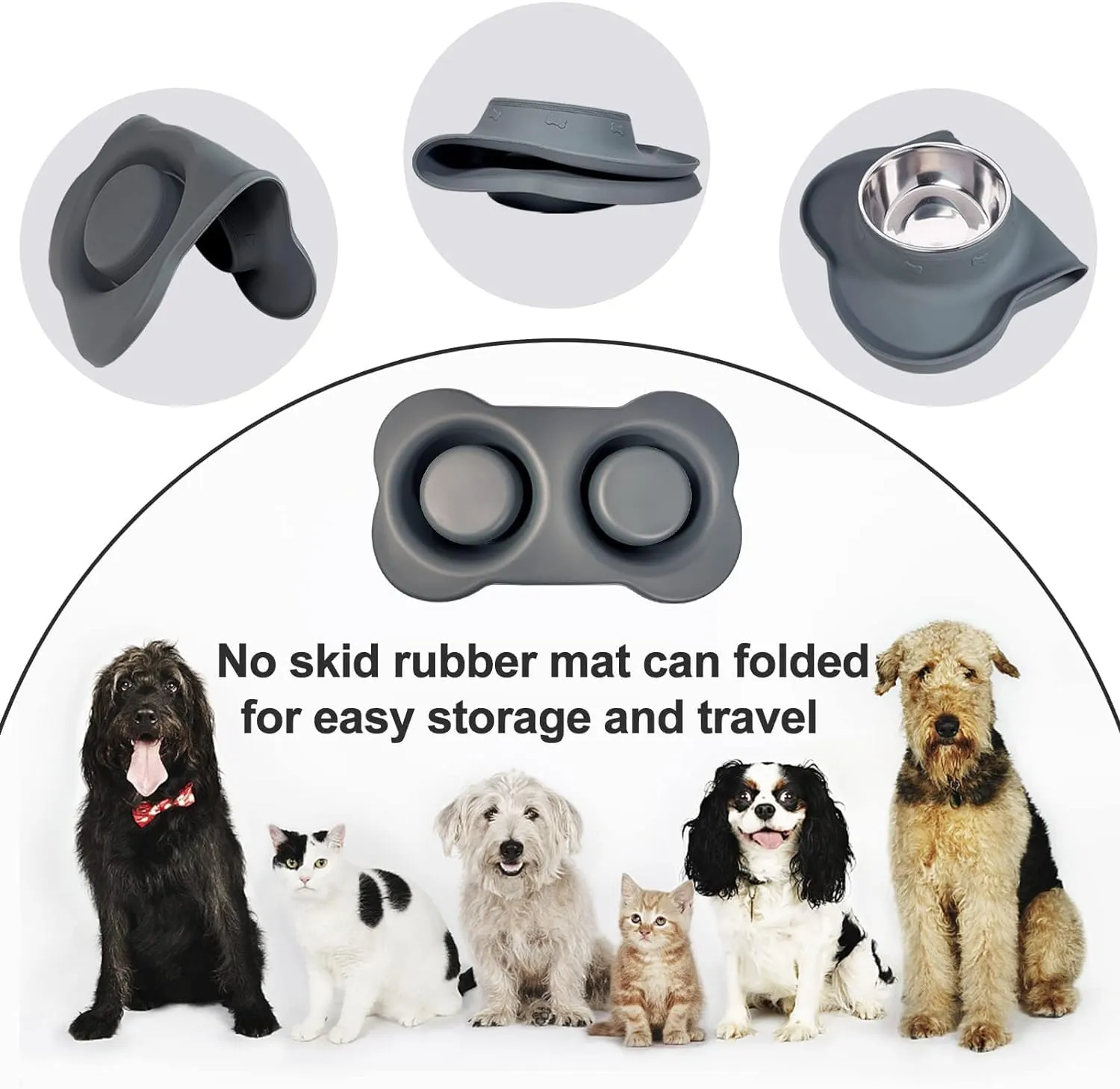 AsFrost Dog Food Bowls, BPA Free Stainless Steel Dog Food and Water Bowl Set, 2 Large Dog Bowls with No Spill Non-Skid Silicone Mat, Dog Dishes for Medium Large Sized Dogs Pet Bowls, 6 Cup, Grey