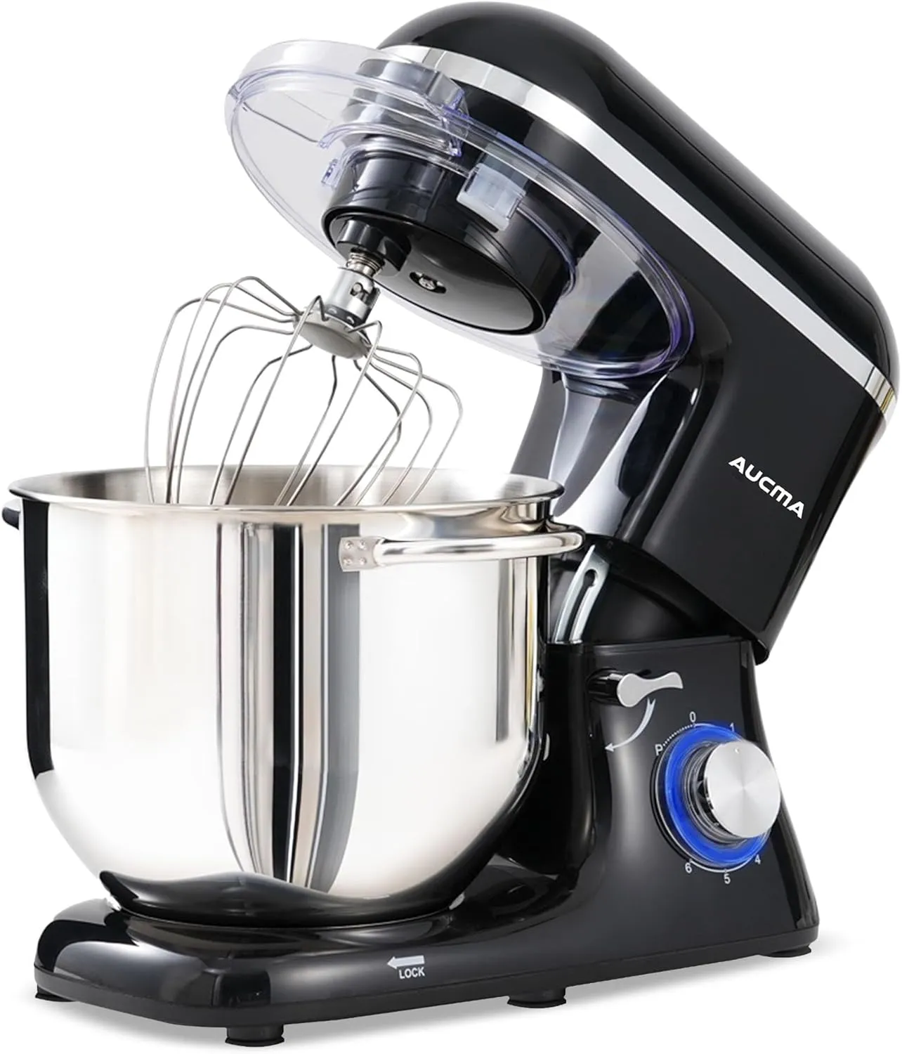 Aucma Stand Mixer, 900W 8QT Large Kitchen Mixer, Kitchen Electric Mixers with Dough Hook, Wire Whip & Beater (Black, 8QT)
