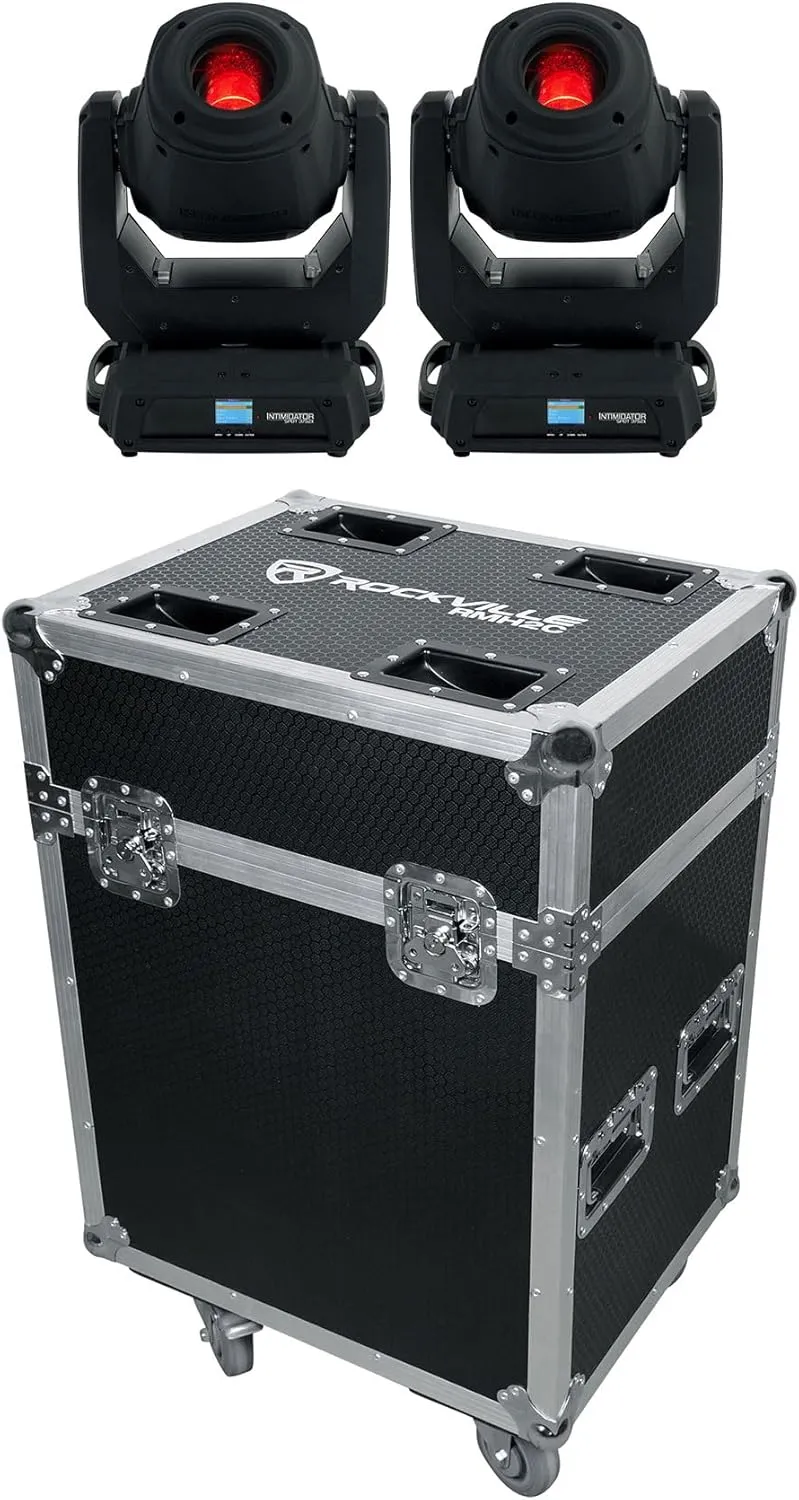 Audiosavings Bundle: (2) Chauvet DJ Intimidator Spot 375ZX 200w Compact LED DMX Moving Head Light 375Z X Bundle with Rockville RMH2C Case for Select Chauvet/American DJ/Moving Head Lights (3 Items)