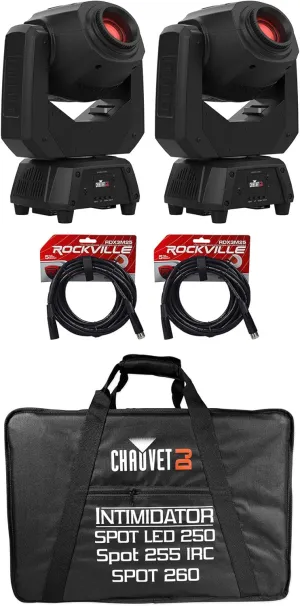 Audiosavings Bundle: (2) Chauvet DJ Intimidator Spot 60 ILS Moving Head Light Bundle with (1) Chauvet CHS-2XX Case for 2 Chauvet Spot Moving Heads & (2) Rockville RDX3M25 3 Pin DMX Lighting Cable