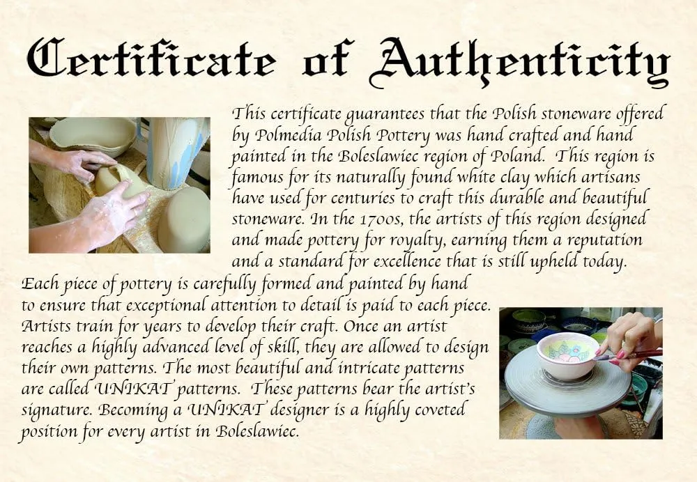 Authentic Polish Pottery Bowl 6-inch Signature UNIKAT in Autumn Bunch Design Handmade in Bolesławiec Poland by Ceramika Artystyczna   Certificate of Authenticity