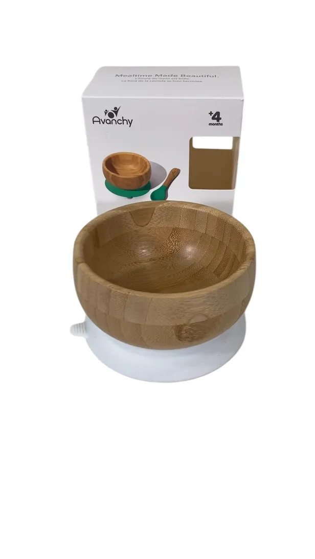 Avanchy Bamboo Bowl and Spoon Set, White