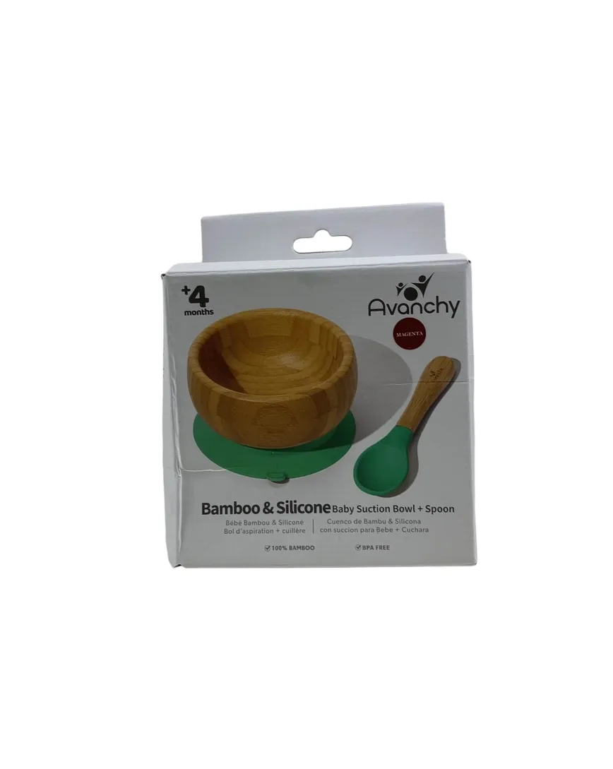 Avanchy Bamboo Bowl and Spoon Set, White