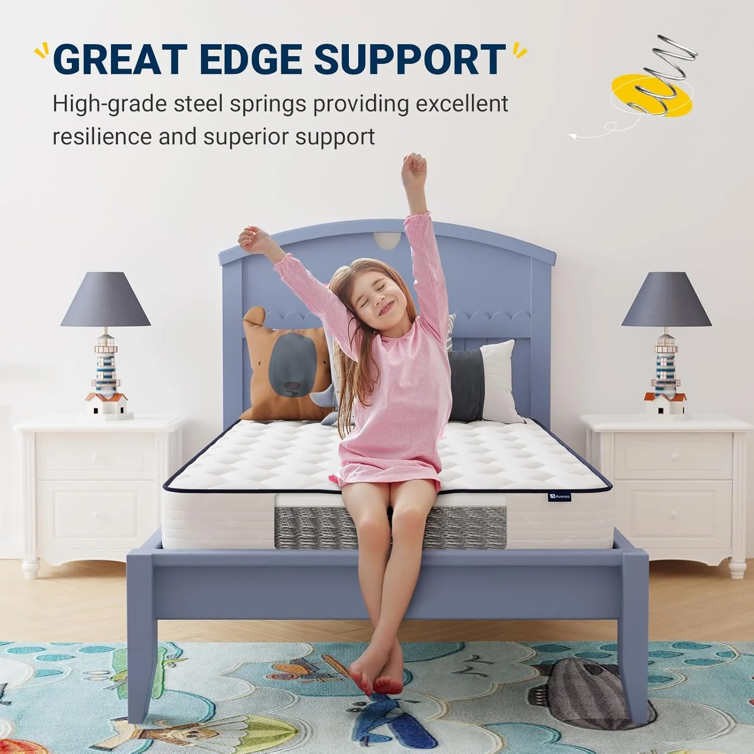 Avenco 6 Inch Twin Mattress, Foam and Spring Hybrid Mattresses in a Box, Medium Soft, Breathable Fabric & Adaptive Support, CertiPUR-US Certified, Twin Size Mattress in Guest and Kids Bedroom