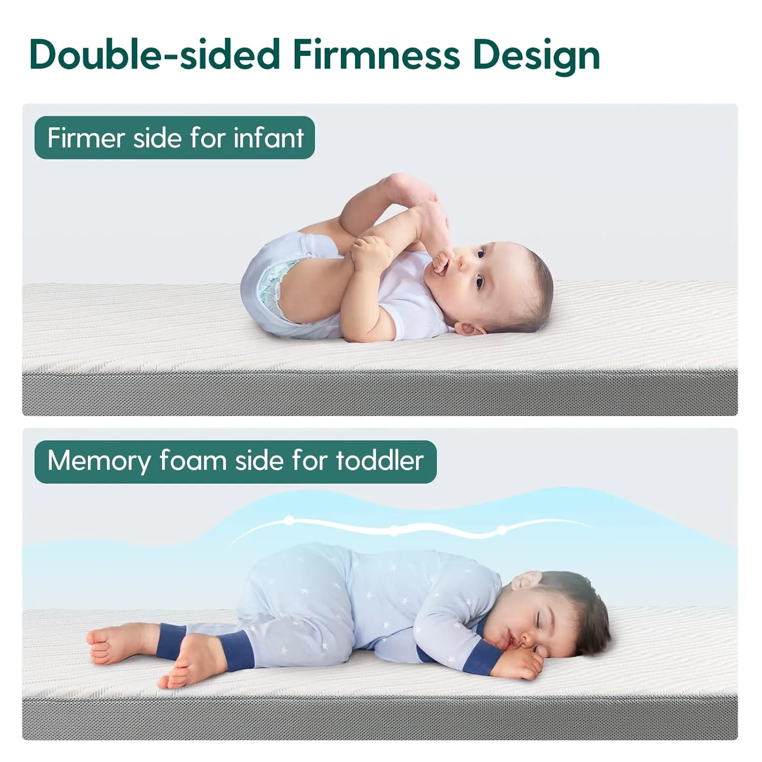 BABELIO Biobased Crib and Toddler Mattress Dual-Sided, CertiPUR-US, USDA Certified, Removable Waterproof Cover, 52"x27.5"x5"