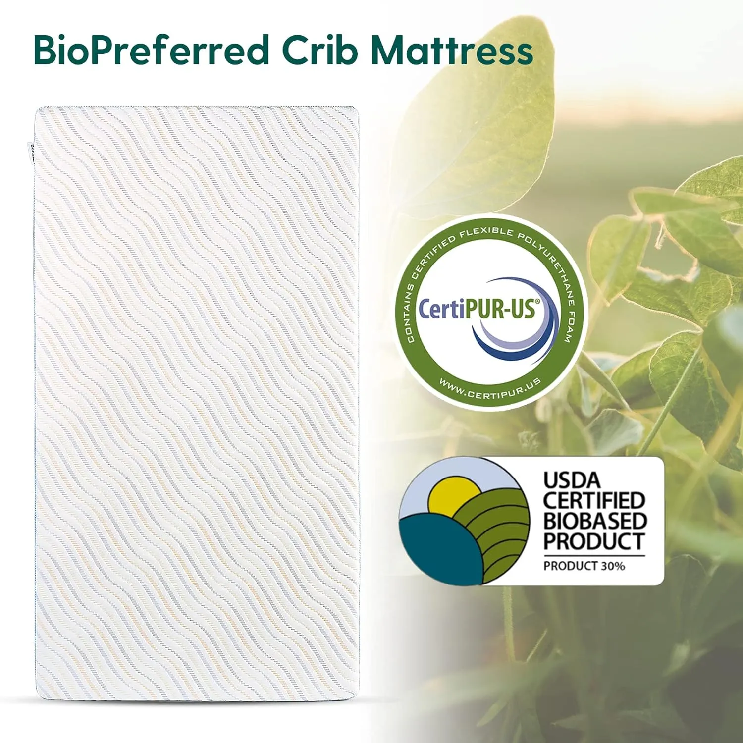 BABELIO Biobased Crib and Toddler Mattress Dual-Sided, CertiPUR-US, USDA Certified, Removable Waterproof Cover, 52"x27.5"x5"