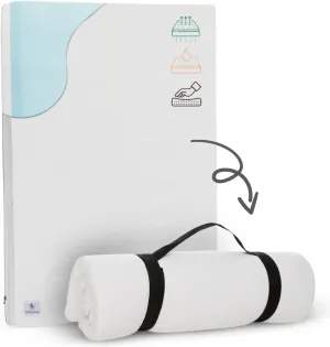 Babylicious Waterproof Pack N Play Mattress Topper - Twin (38'' x 26'') | Roll Up Style - Breathable Soft Memory Foam - Portable Playard Mattress Topper - Baby Foam Playpen Mattresses - Plain White