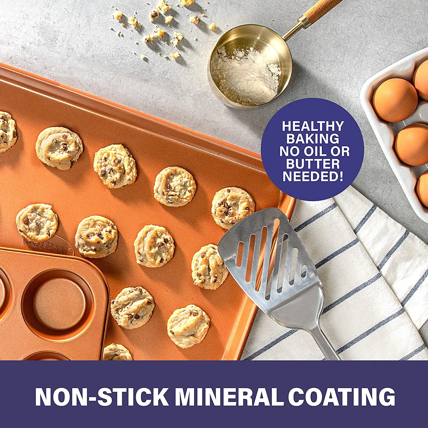 Bakeware Nonstick Cookie Sheet 17.7x12.7 Inches in Copper