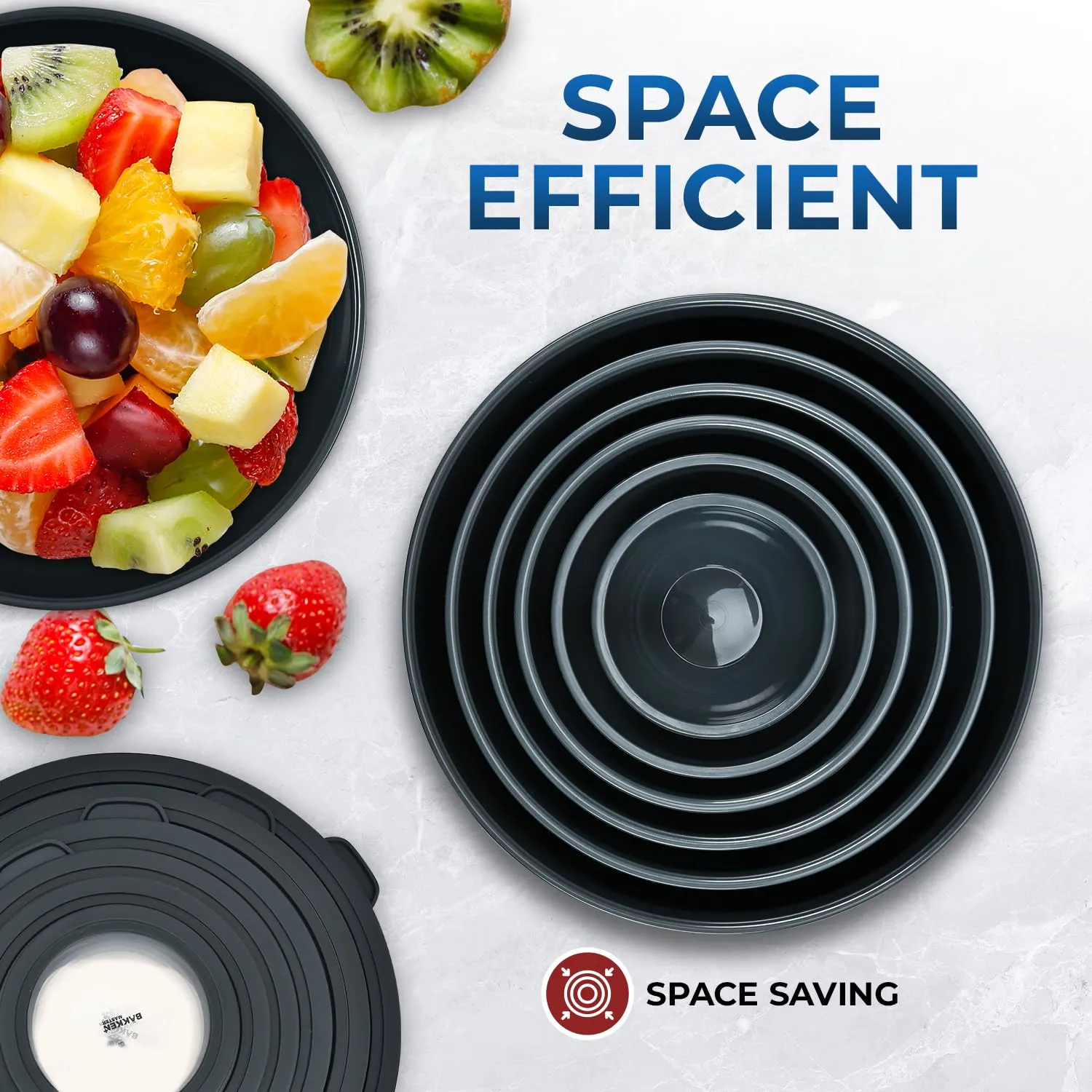 Bakken Master 12 Piece Plastic Nesting Bowls with Lids - Mixing Bowls Set includes 6 Prep Bowls and 6 Lids, BPA-Free, Reusable Meal Prep Containers, Microwave, Freezer & Dishwasher Safe, Gray