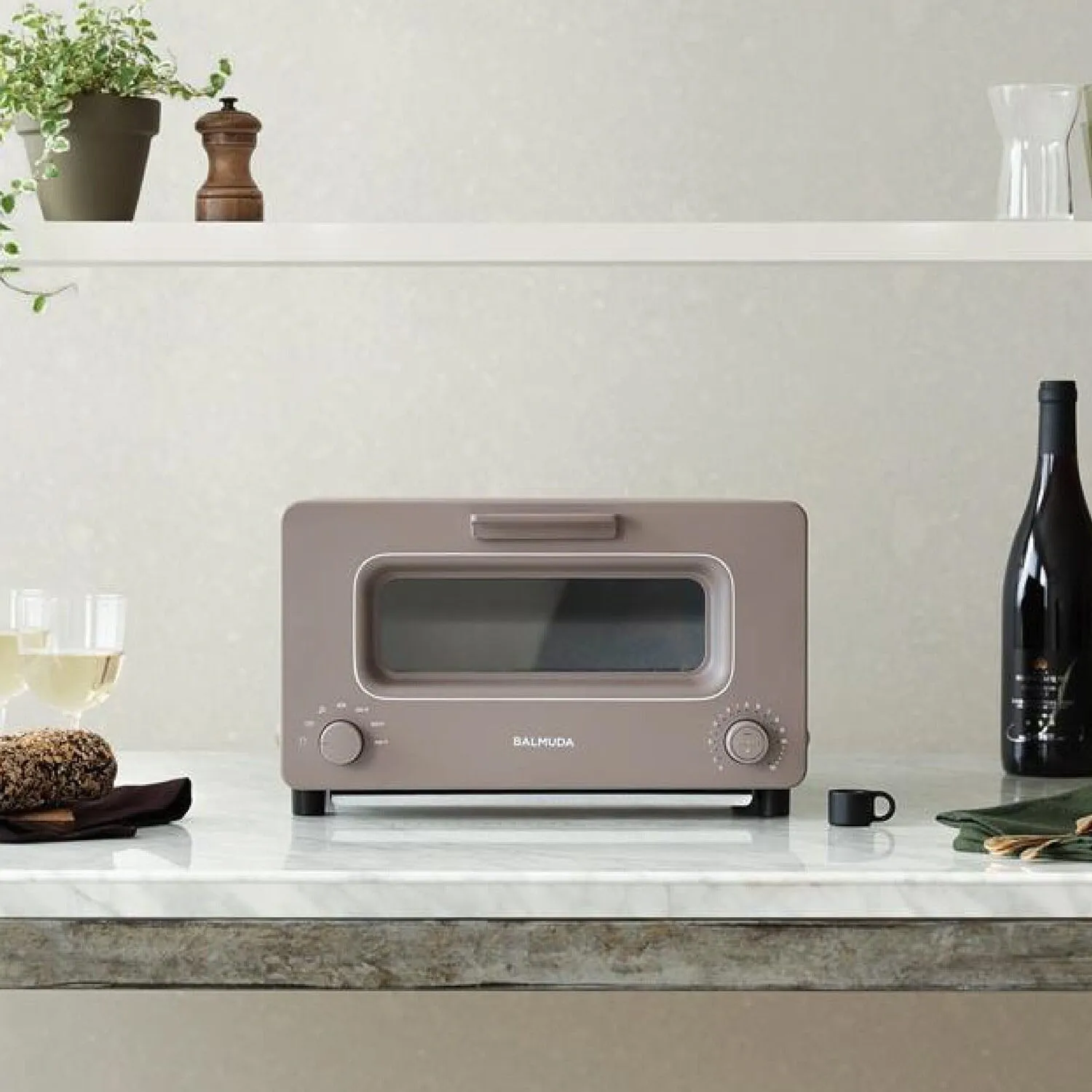 BALMUDA The Toaster | Steam Oven Toaster | 5 Cooking Modes: Sandwich Bread, Artisan Bread, Pizza & Pastry, Oven | Precise Heat Control | Steam Technology | Baking Pan | US Version | Taupe