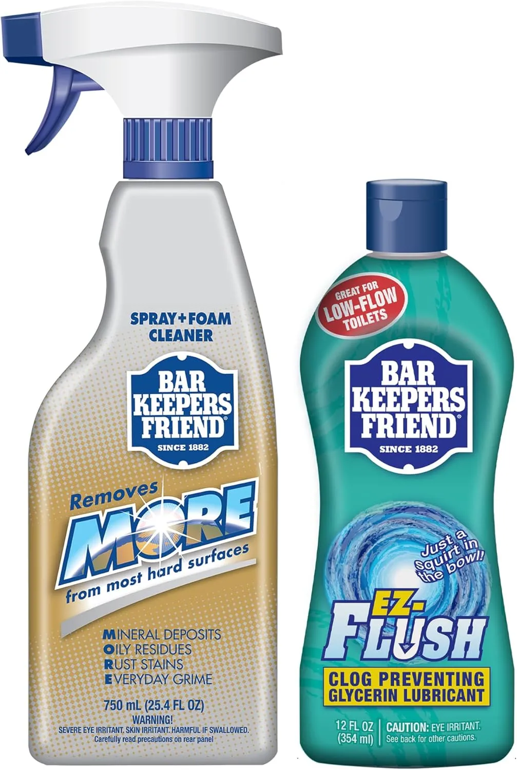 Bar Keepers Friend MORE Spray   Foam Multipurpose Cleaner (25.4 oz) & EZ-Flush Toilet Flushing Aid (12 oz) Liquid Plumber to Help Prevent Clogged Toilets