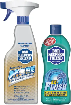 Bar Keepers Friend MORE Spray   Foam Multipurpose Cleaner (25.4 oz) & EZ-Flush Toilet Flushing Aid (12 oz) Liquid Plumber to Help Prevent Clogged Toilets