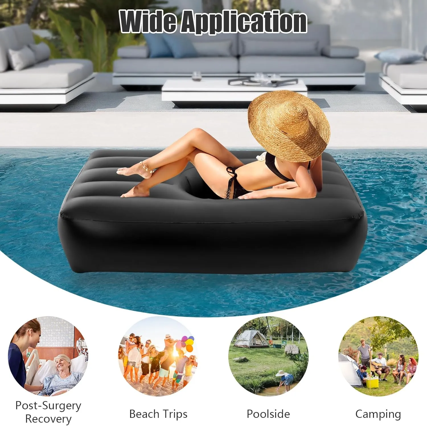 BBL Bed 72" x 40" Inflatable Mattress with Hole, BBL Bed After Surgery for Sleeping, Ergonomics PVC Pregnancy Bed, Inflatable Mattress Air Mattress for Camping Traveling Hiking (Black)