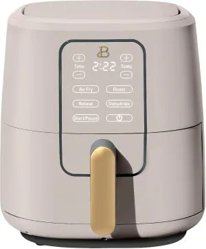 Beautiful 6-Quart Air Fryer with TurboCrisp Technology, Touch-Activated Display, 1750W Power, Large Capacity for Family Meals, by Drew Barrymore (Porcini Taupe)
