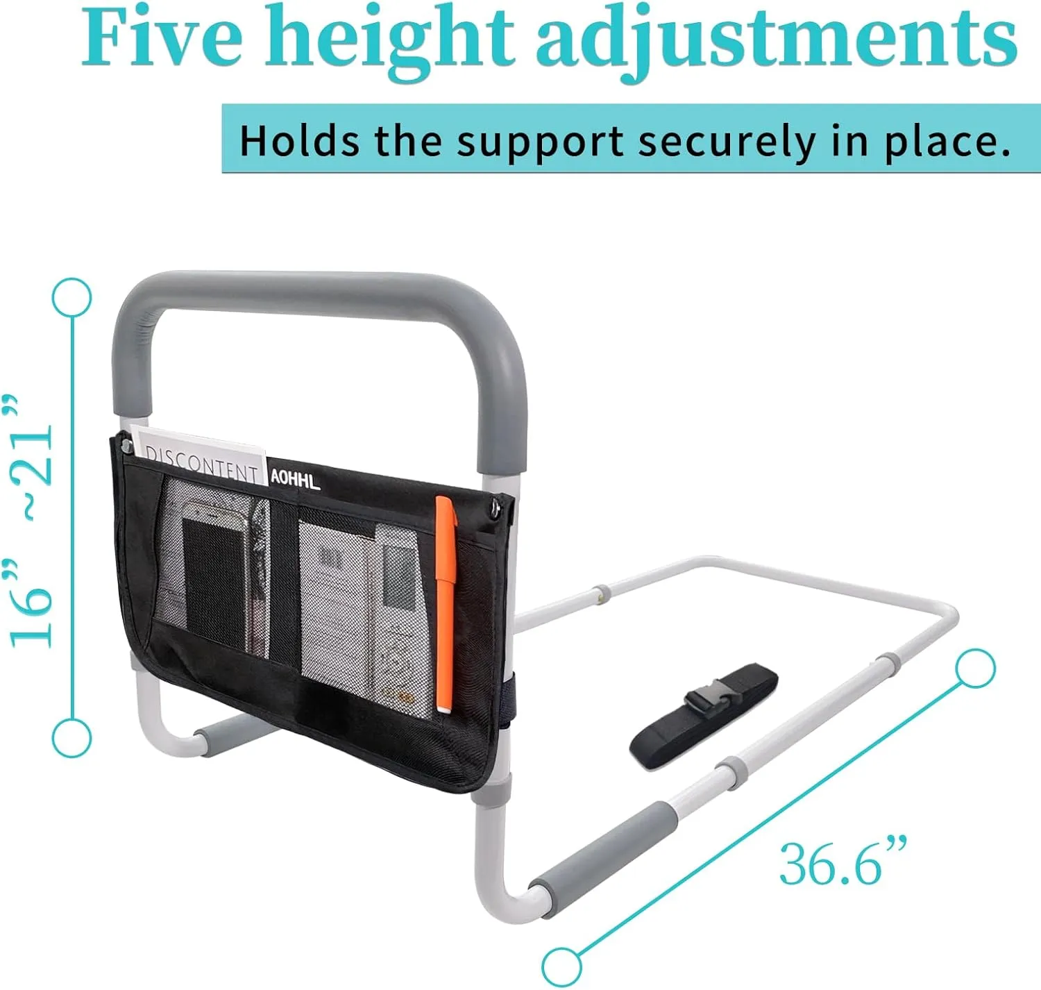 Bed Rails for Elderly Adults Safety with Adjustable Heights Storage Pocket Assist Support Side Railings Seniors Slides Under Mattressbed Cane Guard Bed Handles Bars (Light Grey Handle)