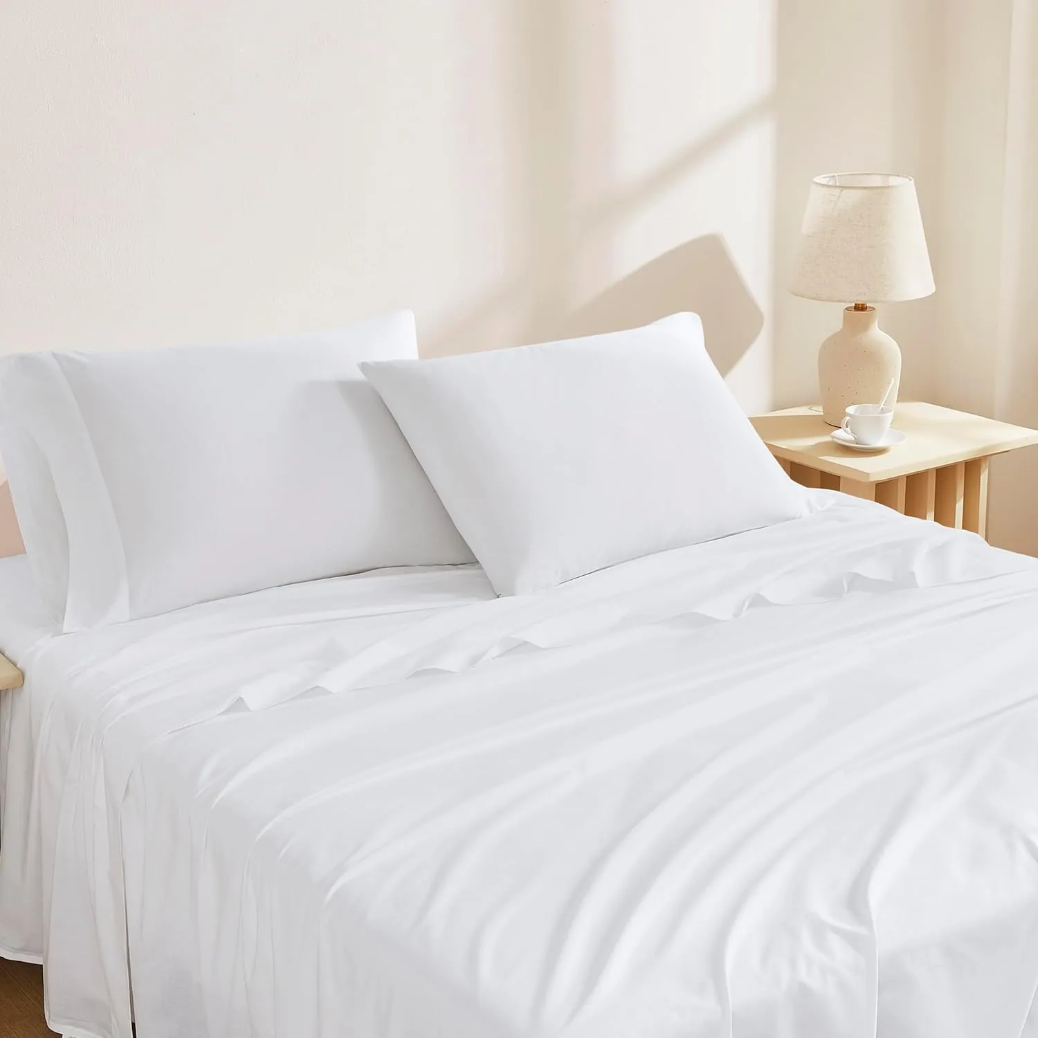 Bed Sheet Set California King Size – 500 Thread Count – Breathable & Durable – Fits 15 to 18 Inch Deep Pocket Mattress – 4-Piece Bedding Set – Hotel Quality (Solid, Classic White)