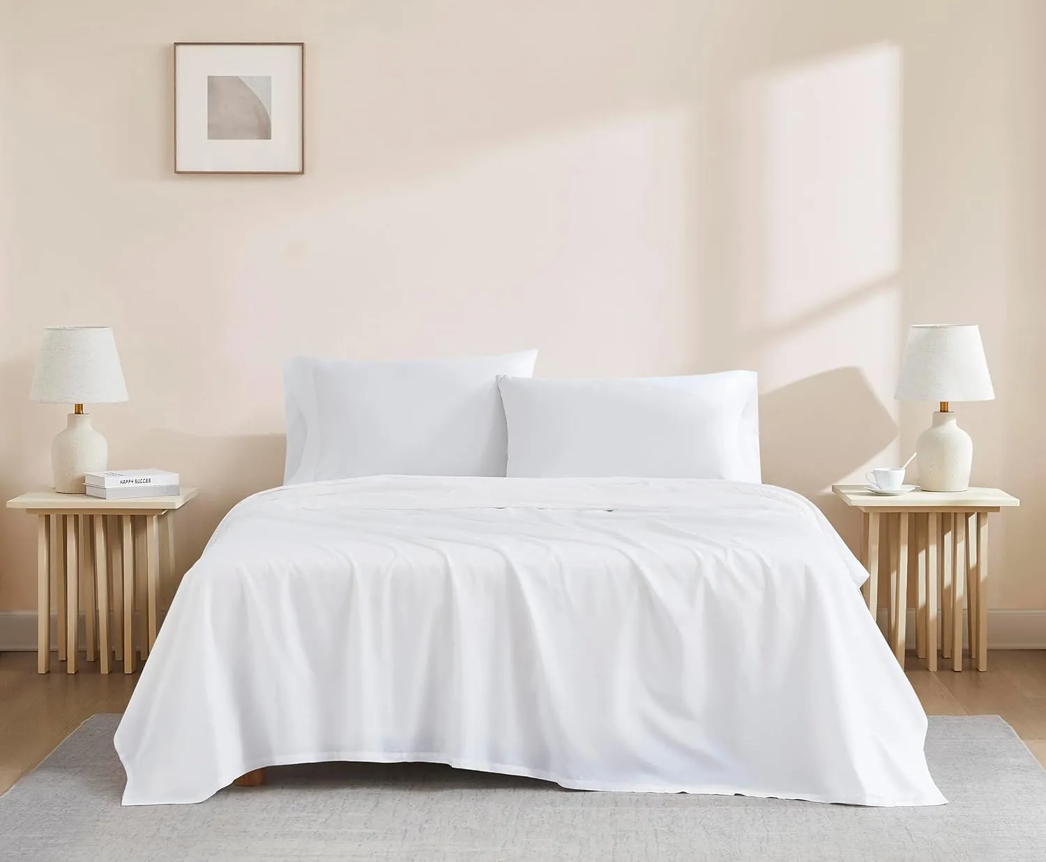 Bed Sheet Set California King Size – 500 Thread Count – Breathable & Durable – Fits 15 to 18 Inch Deep Pocket Mattress – 4-Piece Bedding Set – Hotel Quality (Solid, Classic White)