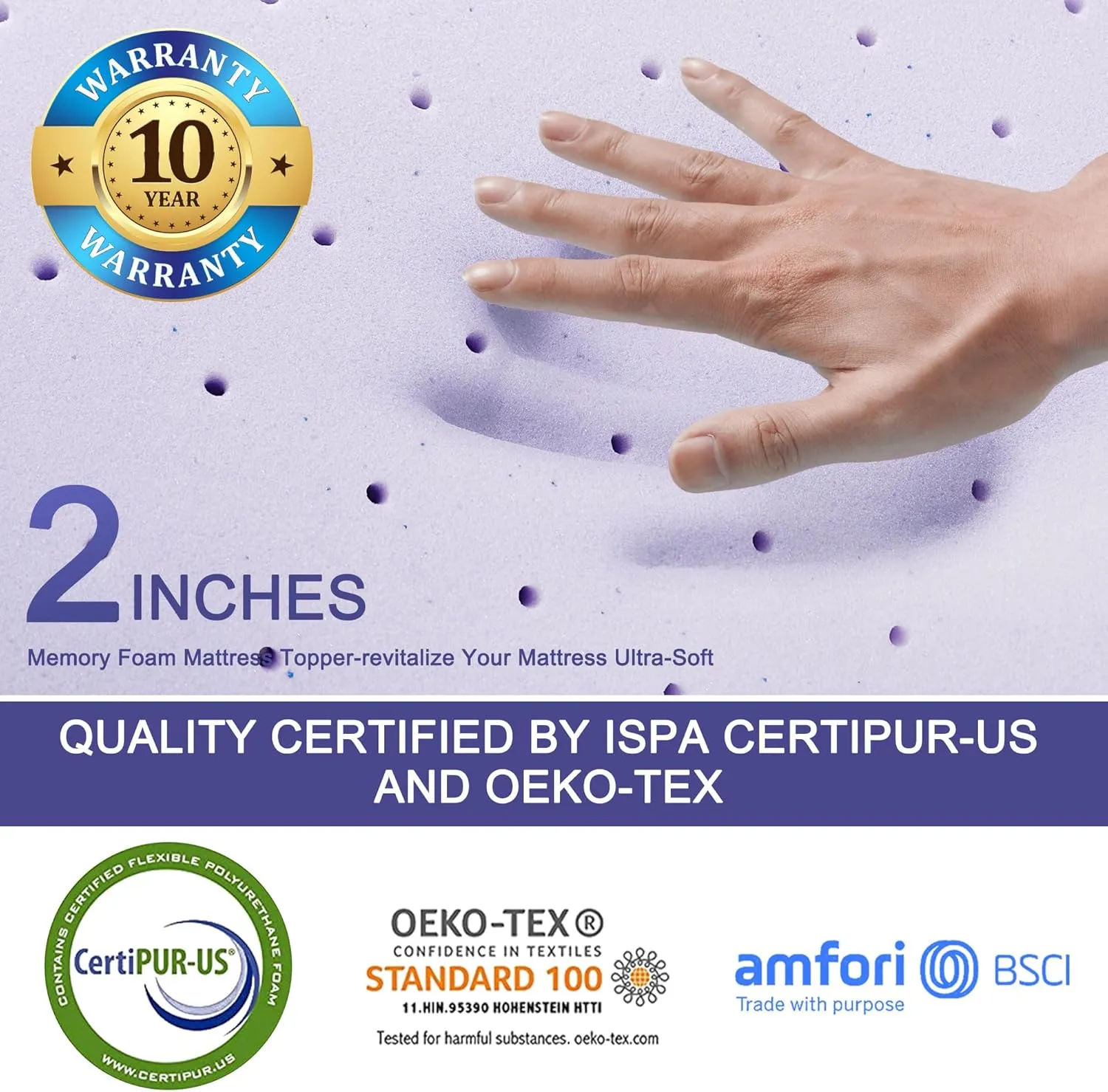 Bedluxury Dual Layer 3 Inch Memory Foam Mattress Topper Queen Size，2 Inch Gel Memory Foam and 1 Inch Cooling Pillow Top Mattress Pad Cover for Back Pain，Comfort Support & Pressure Relief