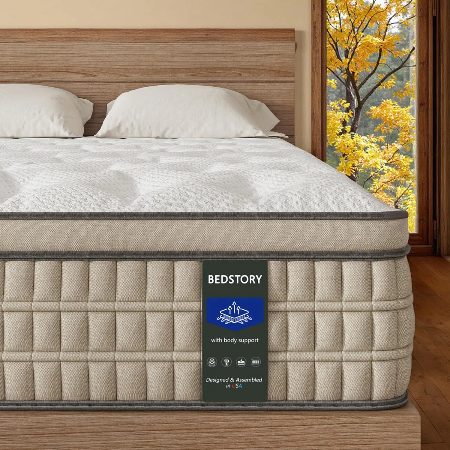 BedStory Firm Queen Mattress 12 inch - Pain-Relieving Hybrid Mattress for Extra Lumbar & Hip Support - 365-Night Trial - Motion-Isolation Bed in a Box - Fiberglass-Free, CertiPUR-US Certified