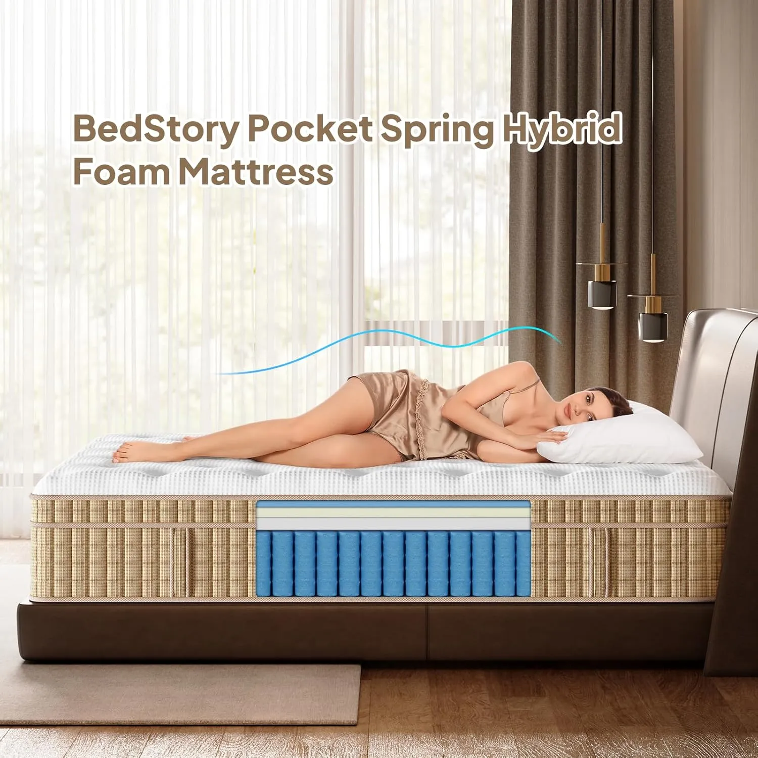 BedStory King Mattress 14 Inch Hybrid Plush Mattresses Gel Memory Foam & Pocket Spring Bed for Back Pain Relief, Fiberglass-Free, CertiPUR-US