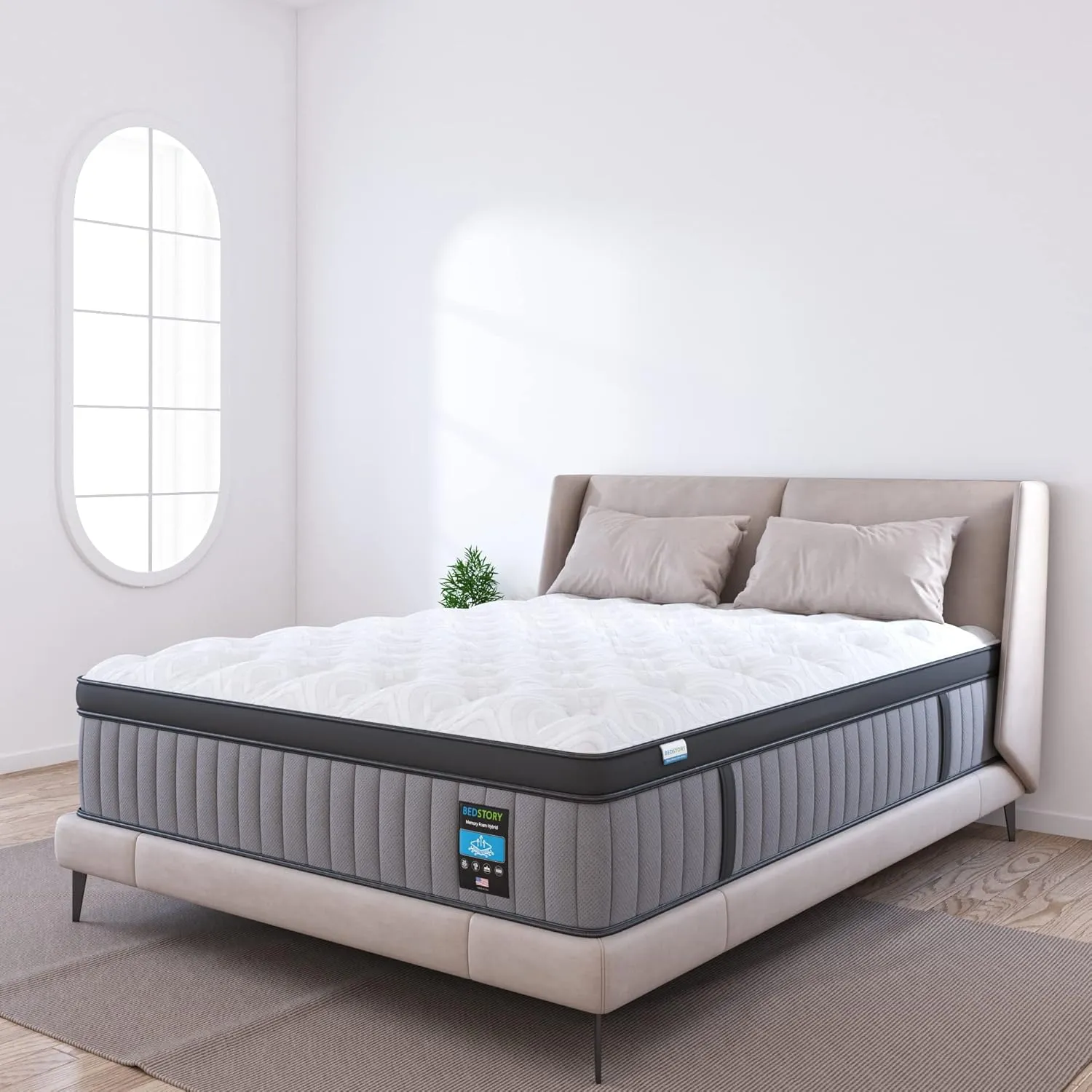 BedStory Plush King Mattress 14 Inch - Deep Sleep Hybrid Mattresses Pain Relief - 7-Zone Contouring Soft Bed in a Box, Extra Lumbar Support - 365-Night Trial, Fiberglass-Free, CertiPUR-US Certified