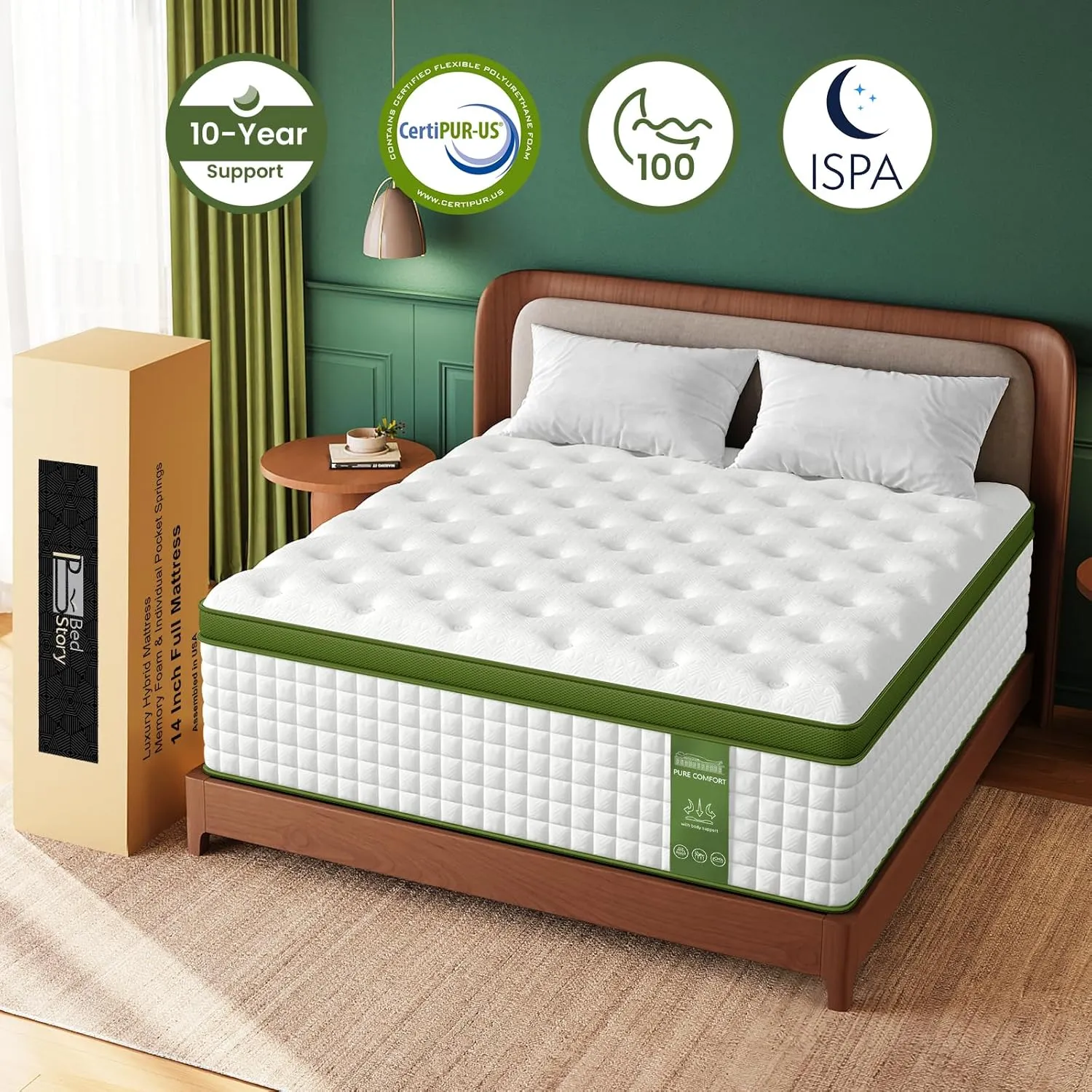 BedStory Queen Mattress for Side Sleepers & Couples,14 Inch Cooling Gel Hybrid Bed Extra Lumbar & Shoulder Support CertiPUR-US with 760  Pocket Springs, Pain Relief Fiberglass-Free