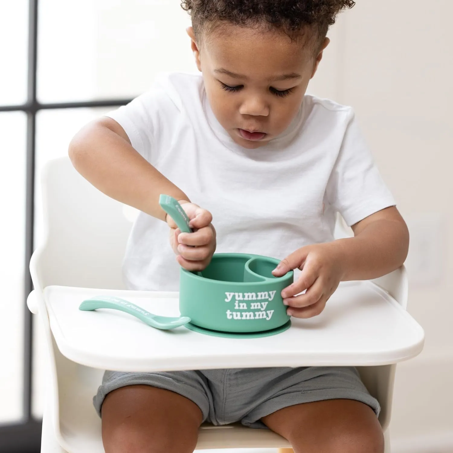 Bella Tunno Bowl and Spoon Baby Feeding Set – Suction Bowl and Baby Spoon for Toddlers and Kids, Baby Led Weaning Spoons and Bowls with Non-Toxic, BPA Free Silicone, Yummy Tummy/Moody
