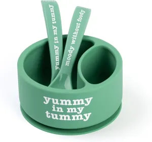 Bella Tunno Bowl and Spoon Baby Feeding Set – Suction Bowl and Baby Spoon for Toddlers and Kids, Baby Led Weaning Spoons and Bowls with Non-Toxic, BPA Free Silicone, Yummy Tummy/Moody