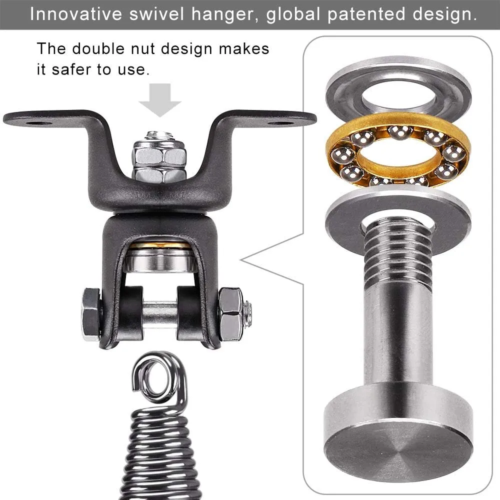 BeneLabel Heavy Duty Boxing Punching Bag Hanger Chain with Spring, 350 LB Capacity, 360° Rotation Wood Beam Holder with 4 Chains and 4 Carabiners, 2 Hexagon Wood Screws and 2 Expansion Screws.