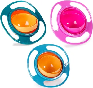 Berry President Magic Bowl 360 Degree Rotation Spill Resistant Gyro Bowl with Lid For Toddler Baby Kids Childre (Pink Blue Green)