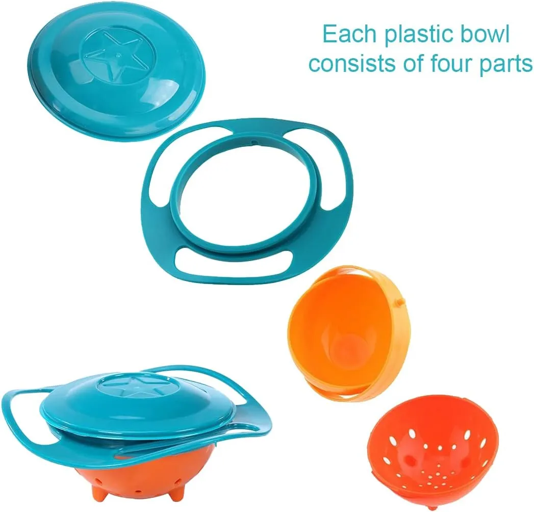 Berry President Magic Bowl 360 Degree Rotation Spill Resistant Gyro Bowl with Lid For Toddler Baby Kids Childre (Pink Blue Green)