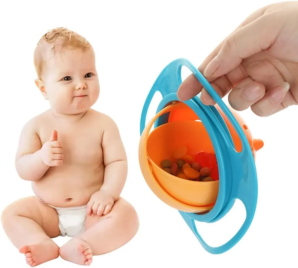 Berry President Magic Bowl 360 Degree Rotation Spill Resistant Gyro Bowl with Lid For Toddler Baby Kids Childre (Pink Blue Green)