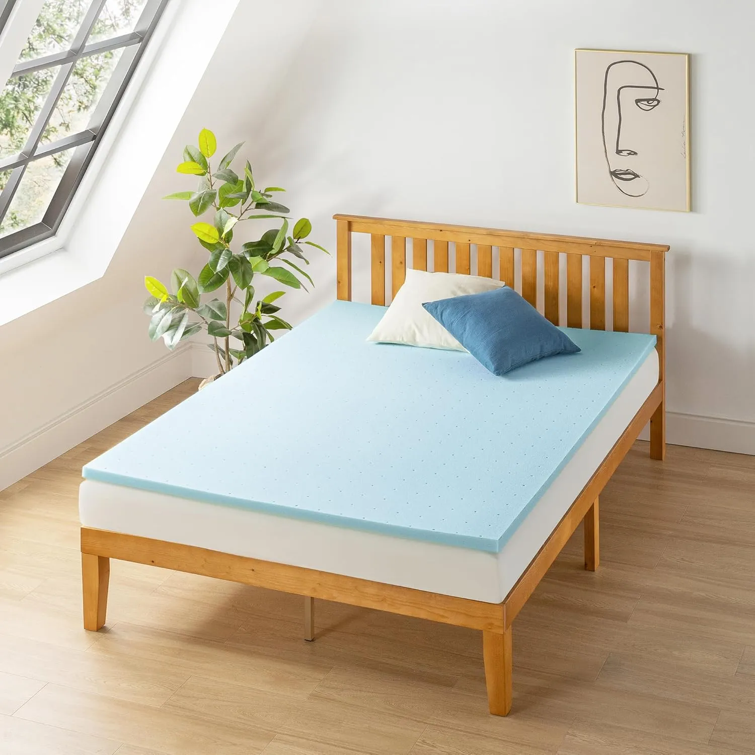 Best Price Mattress 1.5 Inch Ventilated Memory Foam Mattress Topper, Cooling Gel Infusion, CertiPUR-US Certified, Twin, Blue