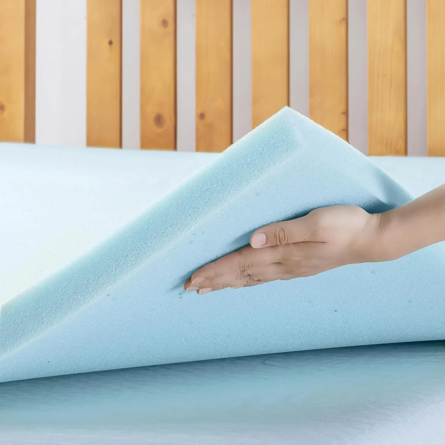 Best Price Mattress 1.5 Inch Ventilated Memory Foam Mattress Topper, Cooling Gel Infusion, CertiPUR-US Certified, Twin, Blue