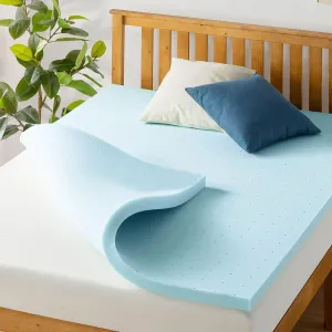 Best Price Mattress 1.5 Inch Ventilated Memory Foam Mattress Topper, Cooling Gel Infusion, CertiPUR-US Certified, Twin, Blue