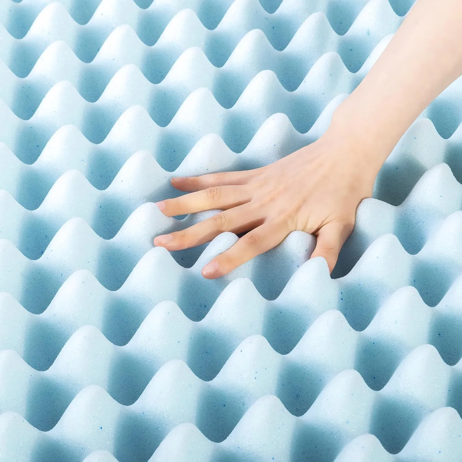 Best Price Mattress 4 Inch Egg Crate Memory Foam Mattress Topper with Cooling Gel Infusion, CertiPUR-US Certified, King, Light Blue