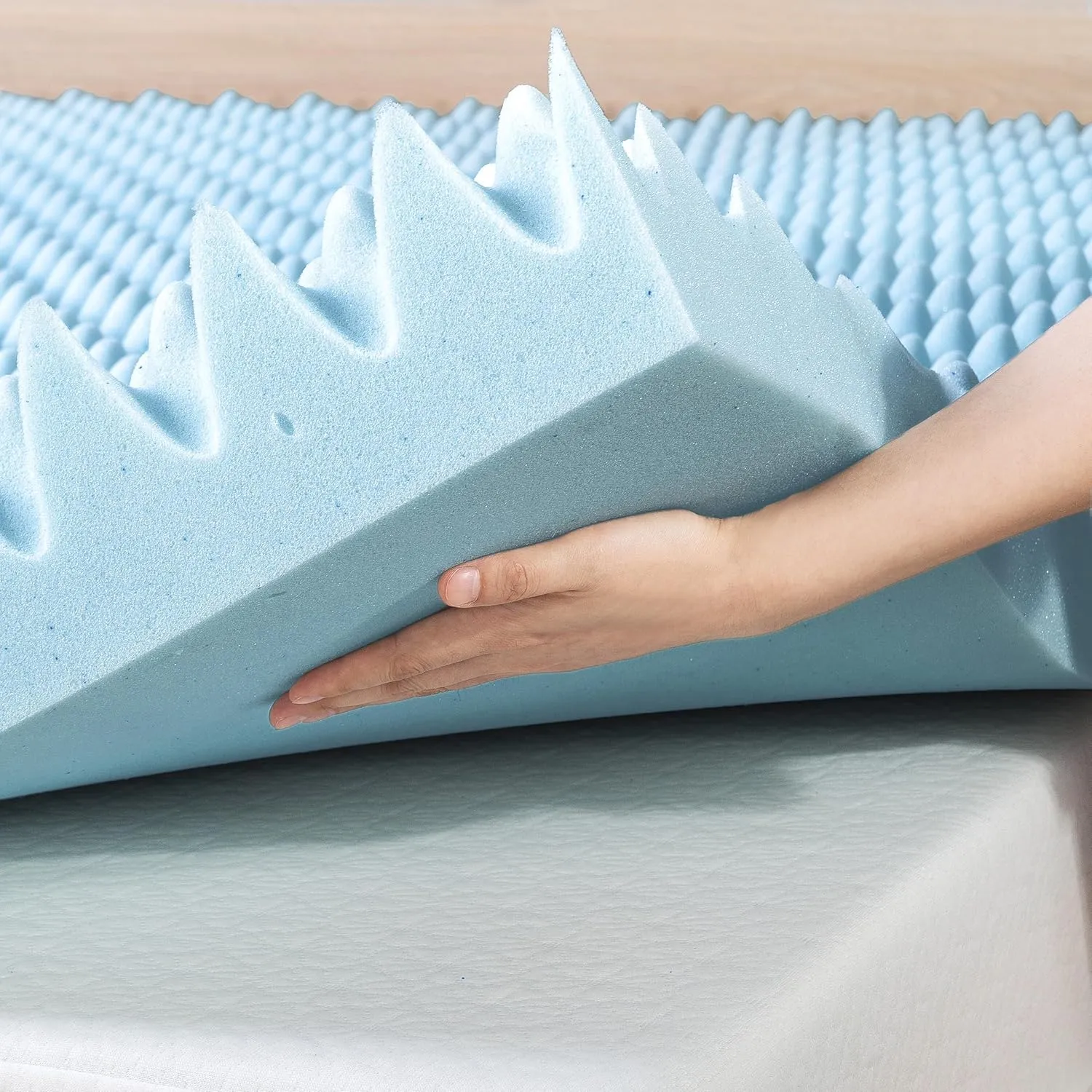 Best Price Mattress 4 Inch Egg Crate Memory Foam Mattress Topper with Cooling Gel Infusion, CertiPUR-US Certified, King, Light Blue